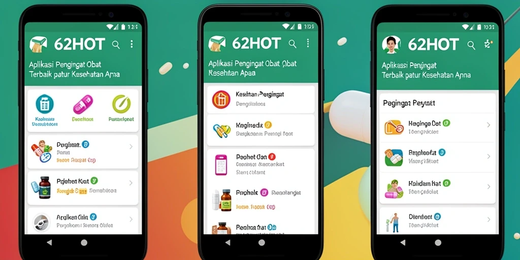 Antarmuka utama aplikasi 62HOT dengan fitur pengingat obat yang jelas.