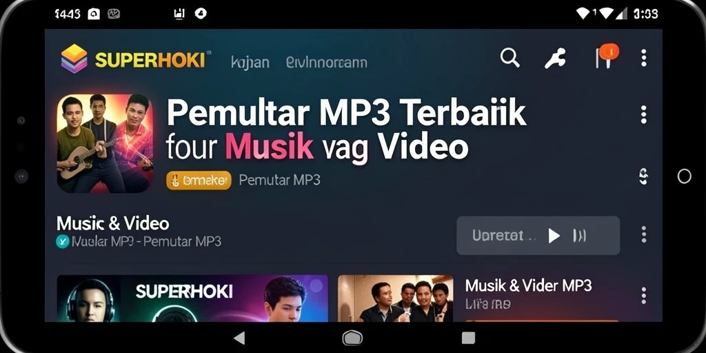 Tampilan antarmuka SUPERHOKI yang menarik untuk Pemutar MP3.