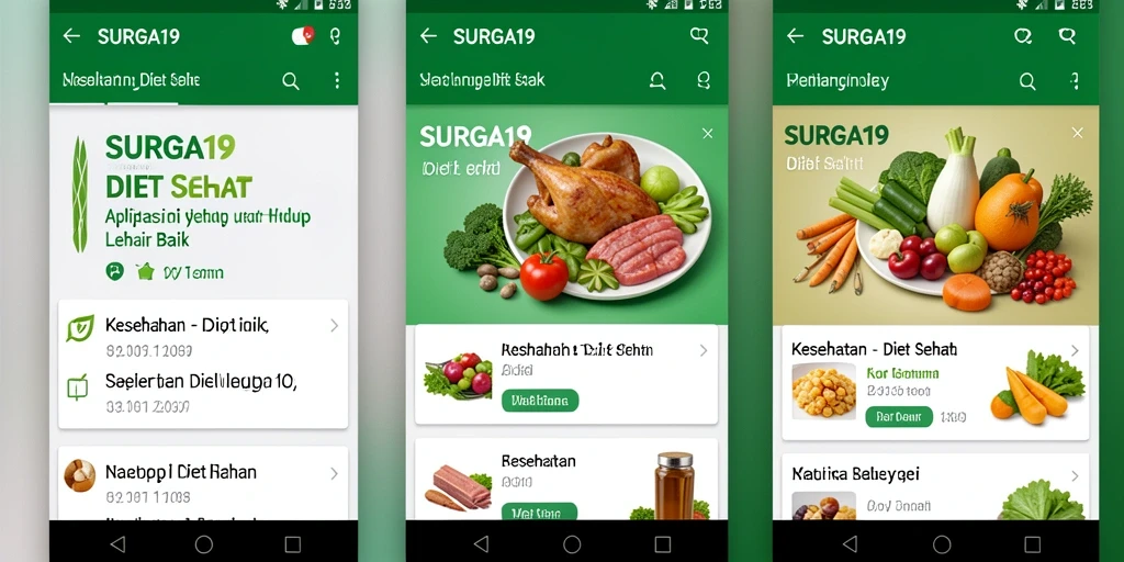 Antarmuka aplikasi SURGA19 untuk diet sehat yang mudah digunakan.